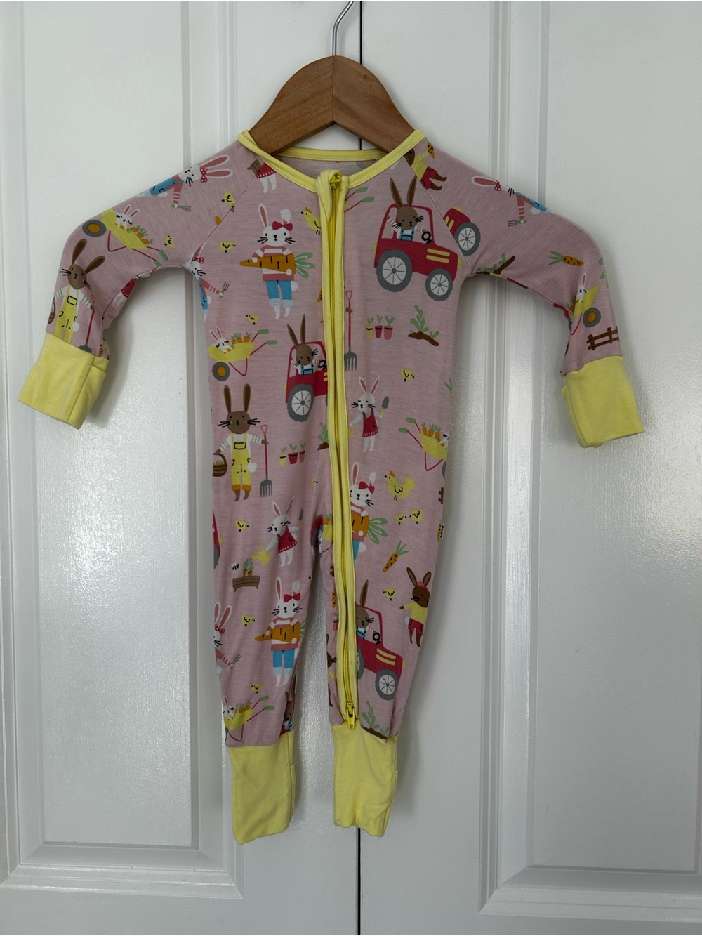 Little Sleepies 0-3 months bamboo full zippy sleeper pink with gardening bunnies